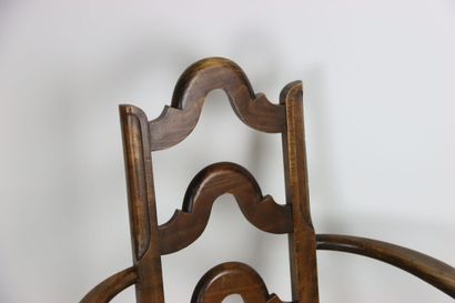 Pair of wooden armchairs with straight back,...