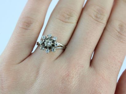 Daisy ring in 18K (750/100) white gold centered...