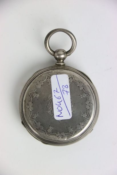 Silver pocket watch with Roman numerals....