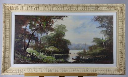École du XXe siècle. Paysage de rivière,...