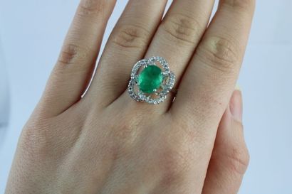 18K (750/1000) white gold ring centered on...