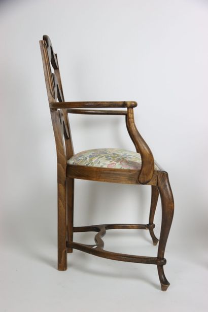 Pair of wooden armchairs with straight back,...