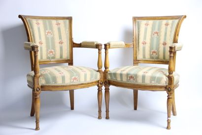 Pair of armchairs with reversed backs, in...