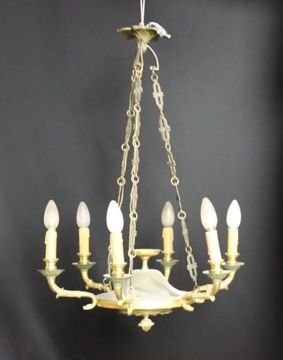 Bronze chandelier with six arms of light...