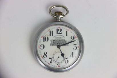 Pocket watch in silver plated metal. Chronometer...