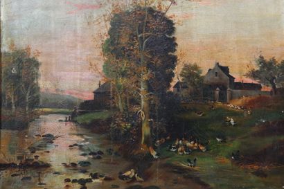 École du XIXe siècle. Paysage de rivière....