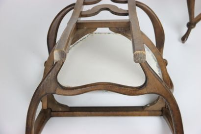 Pair of wooden armchairs with straight back,...