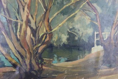 L. RIVIERE (XXe siècle), Arbres au bord d'un...