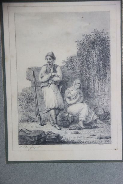 Réunion d'un dessin Signé en bas à gauche,...