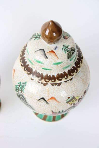 ASIA, Pair of large covered pots on pedestal...