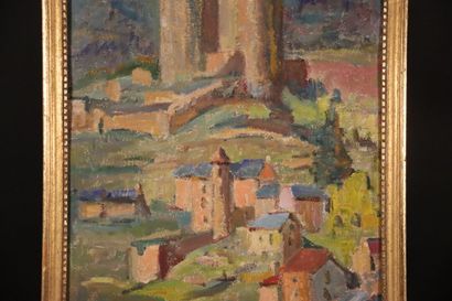 École du XXe siècle. Paysage d'un château...
