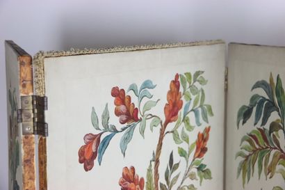 Screen with four painted leaves representing...
