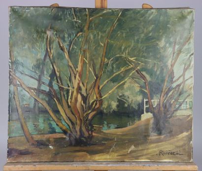 L. RIVIERE (XXe siècle), Arbres au bord d'un...