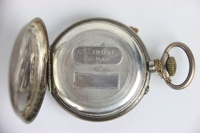 Silver pocket watch. Eight rubies cylinder....