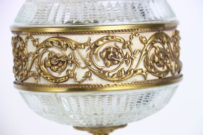 Pair of gilt bronze lamps, the shaft formed...