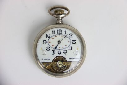 Silver pocket watch, 8 days Hebdomas. Arabic...