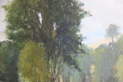 École du XXe siècle, Paysage lacustre, huile...