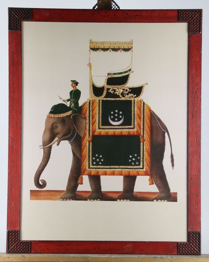 INDE. Éléphants de cérémonie, paire de lithographies....