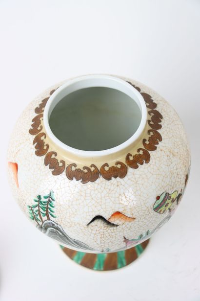 ASIA, Pair of large covered pots on pedestal...