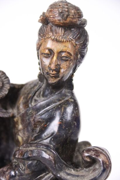 CHINA, statuette of Guanyin in hard stone....