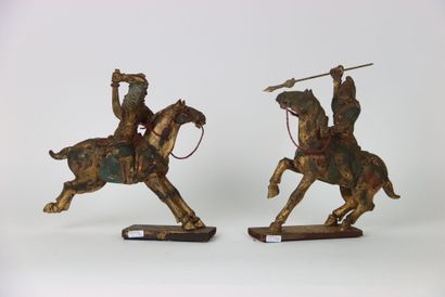 ASIA, pair of soldiers on horseback, gilded...