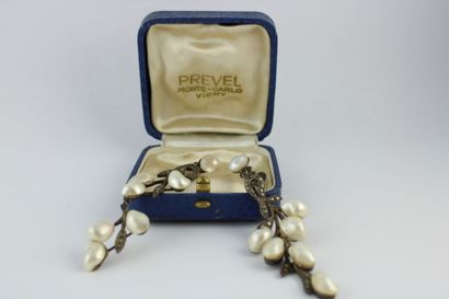 Pair of silver earrings, cultured pearls...