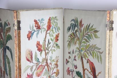 Screen with four painted leaves representing...