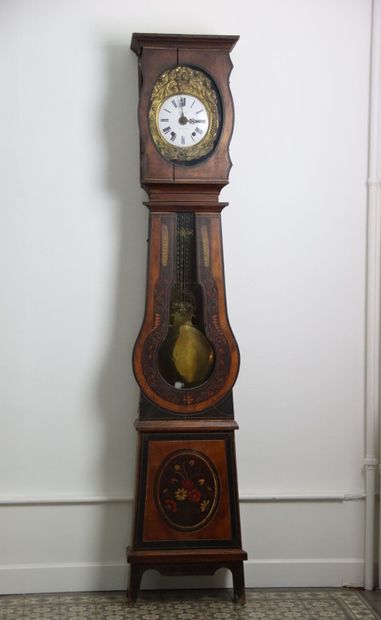 Comtoise clock, blackened wood and polychrome...