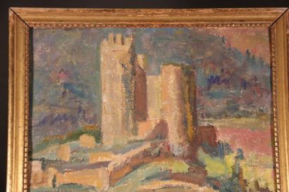 École du XXe siècle. Paysage d'un château...