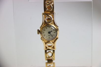 Yellow gold (18K) Lip watch with round dial...
