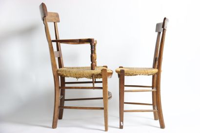 Meeting of an armchair and a chair in beech...