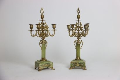 Marble mantel set with ormolu ornaments including...