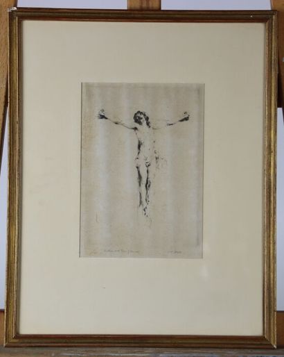 École du XXe siècle. Christ en croix, encre...