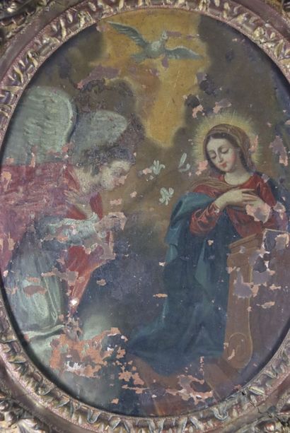 École du XVIIIe siècle. L'Annonciation, huile...