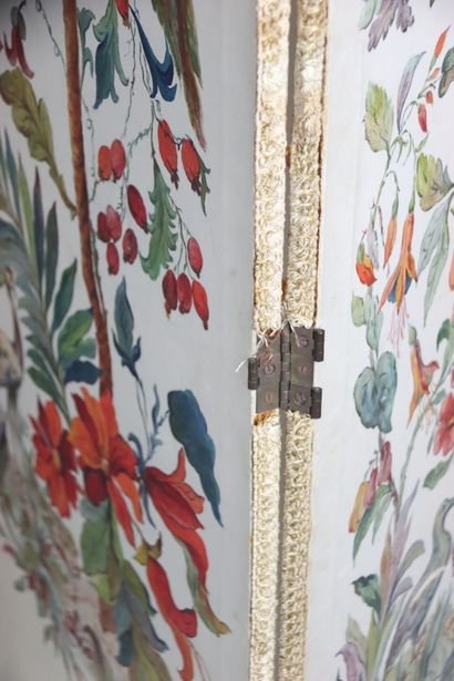 Screen with four painted leaves representing...