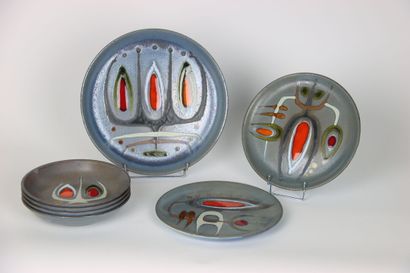 TREVOUX Guy (1920-2011). Seven round enamelled...