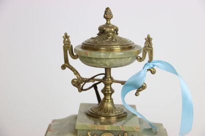 Marble mantel set with ormolu ornaments including...