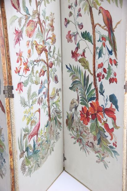 Screen with four painted leaves representing...