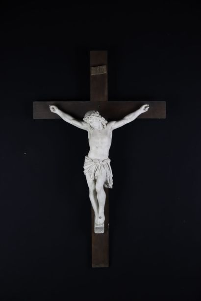Crucifix with Christ in plaster and cross...