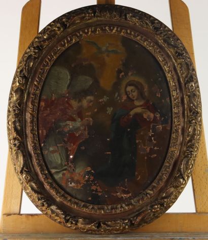 École du XVIIIe siècle. L'Annonciation, huile...