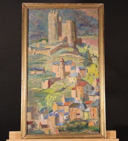 École du XXe siècle. Paysage d'un château...