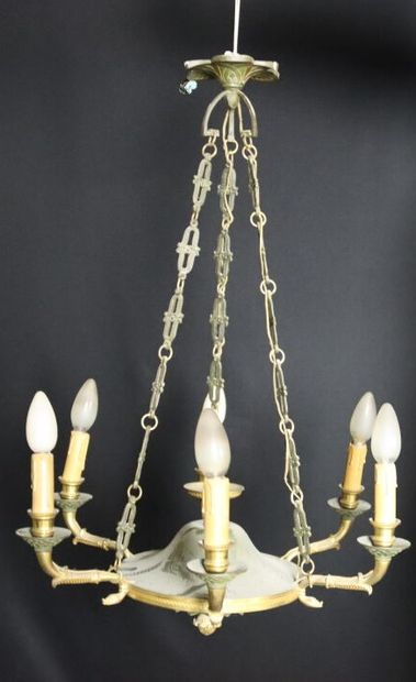 Bronze chandelier with six arms of light...