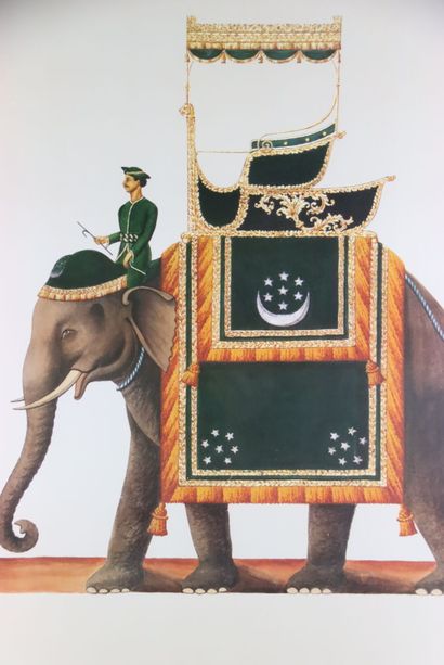 INDE. Éléphants de cérémonie, paire de lithographies....