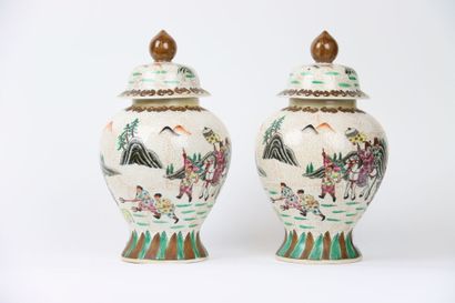 ASIA, Pair of large covered pots on pedestal...