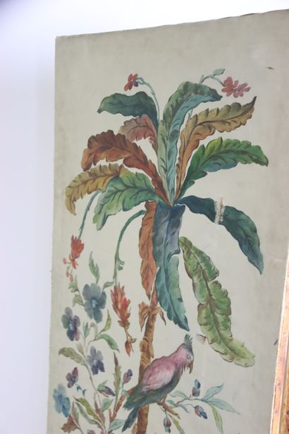 Screen with four painted leaves representing...