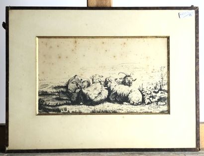 L. FLABAUT (?), troupeau de brebis Signé...