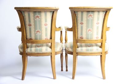Pair of armchairs with reversed backs, in...