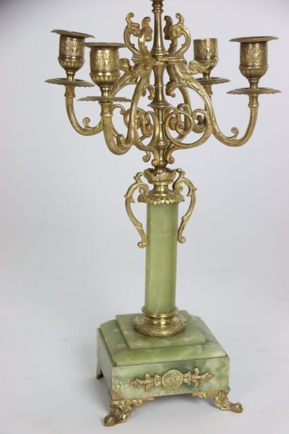 Marble mantel set with ormolu ornaments including...
