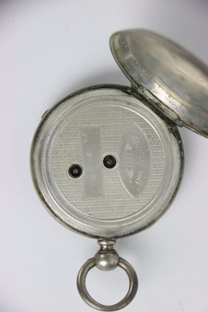 Silver pocket watch with Roman numerals....