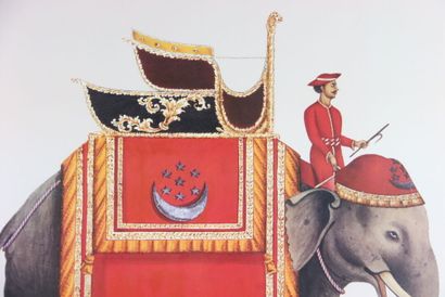 INDE. Éléphants de cérémonie, paire de lithographies....